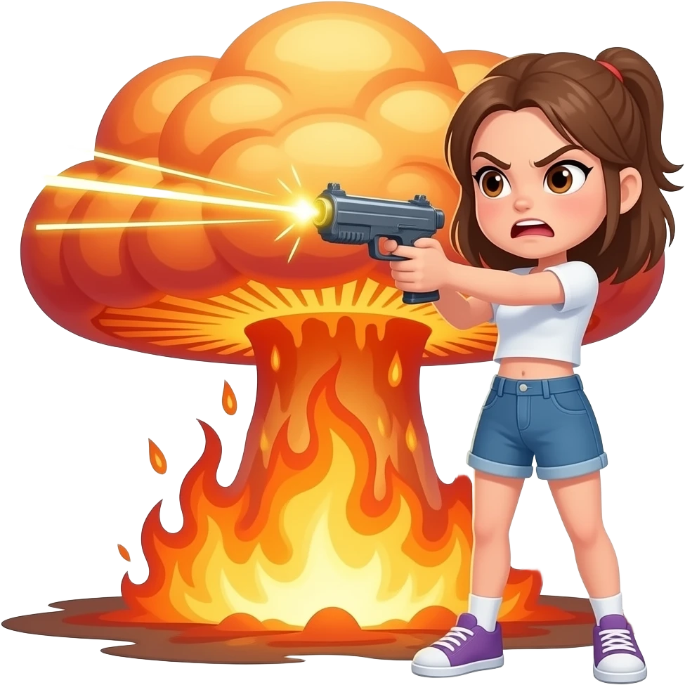 fury of an angry teen girl shooting laser beams and igniting mushroom cloud emoji