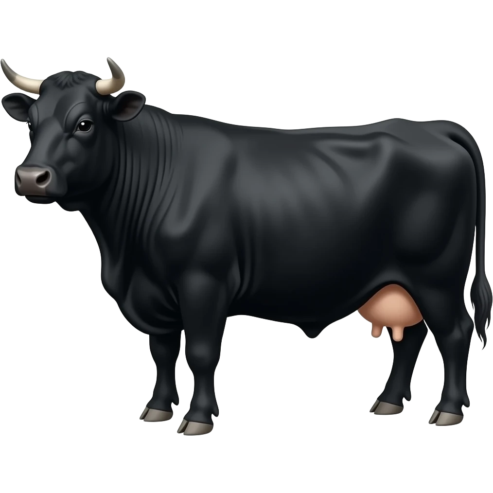 great a black angus cow WITHOUT horns and with a smoother under belly--make her fleshy. emoji
