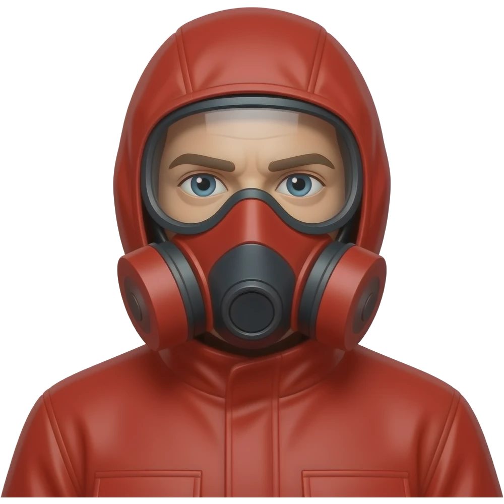 man in red protection clothes with full-faced redmask covered whole face emoji