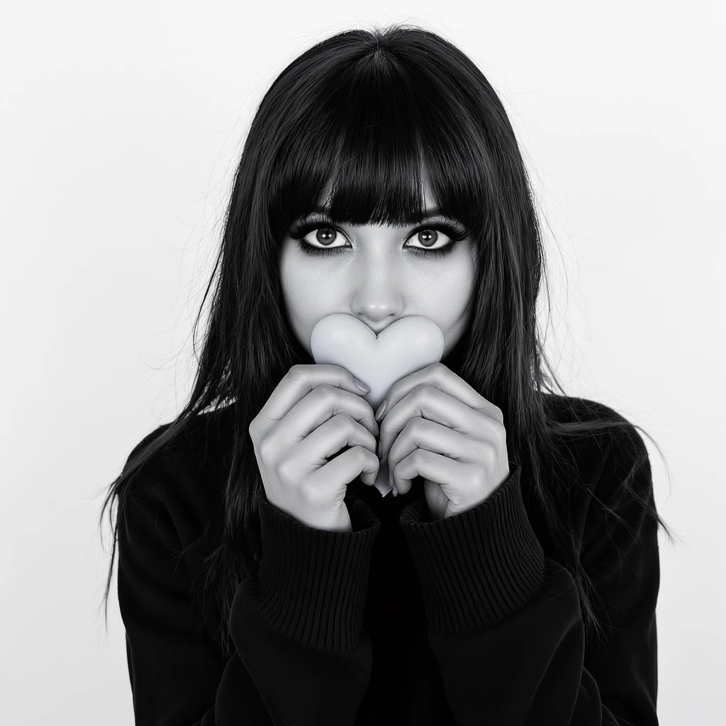emo heart, black and white dslr photography style emoji