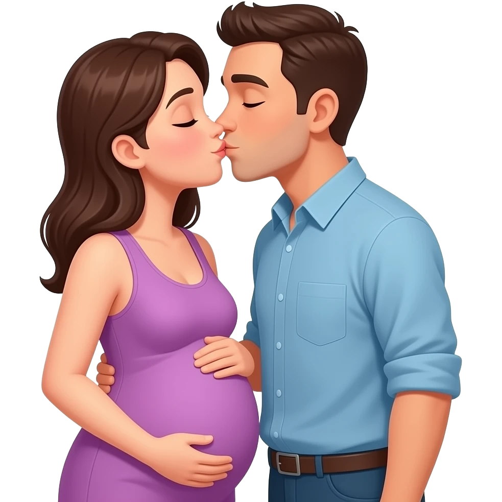pregnant man emoji with another man standing next to him they are kissing emoji