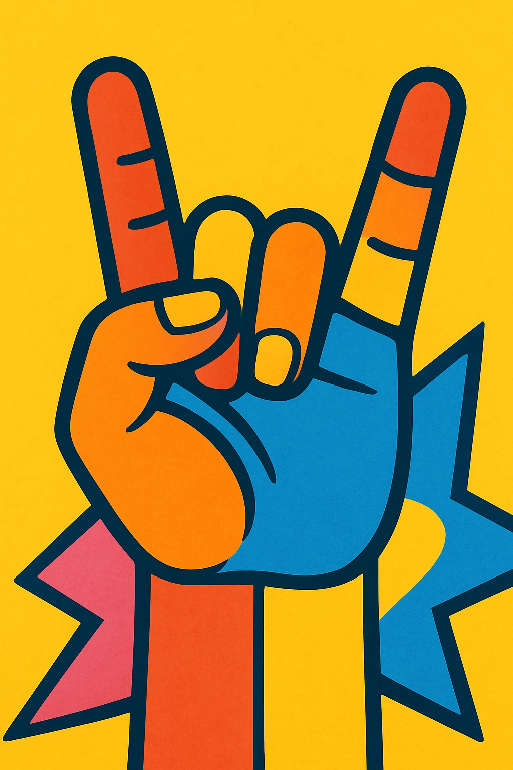 hand in the YVL sign, stylized, vibrant colors, cartoon style emoji