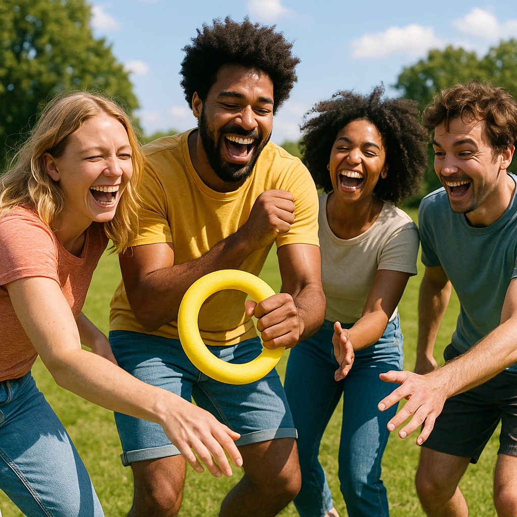 group of friends playing a fun game emoji