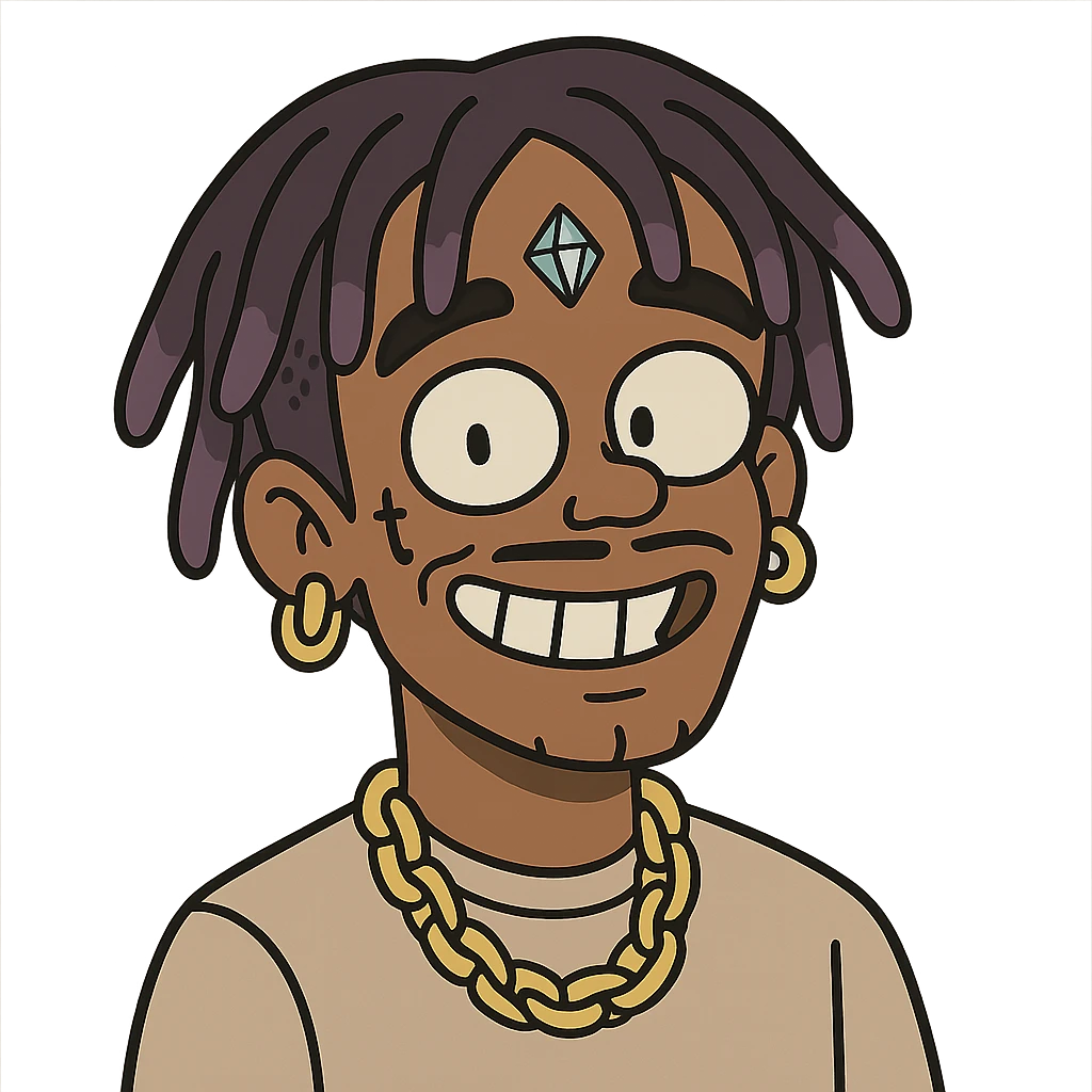 cartoon style Lil Uzi Vert with diamond forehead piercing, playful expression, bold outlines emoji