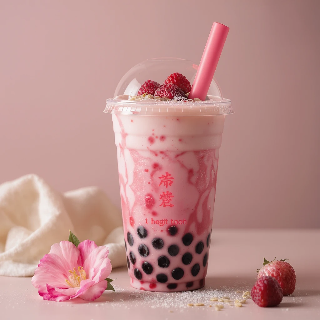 photorealistic elegant pink bubble tea, no background emoji