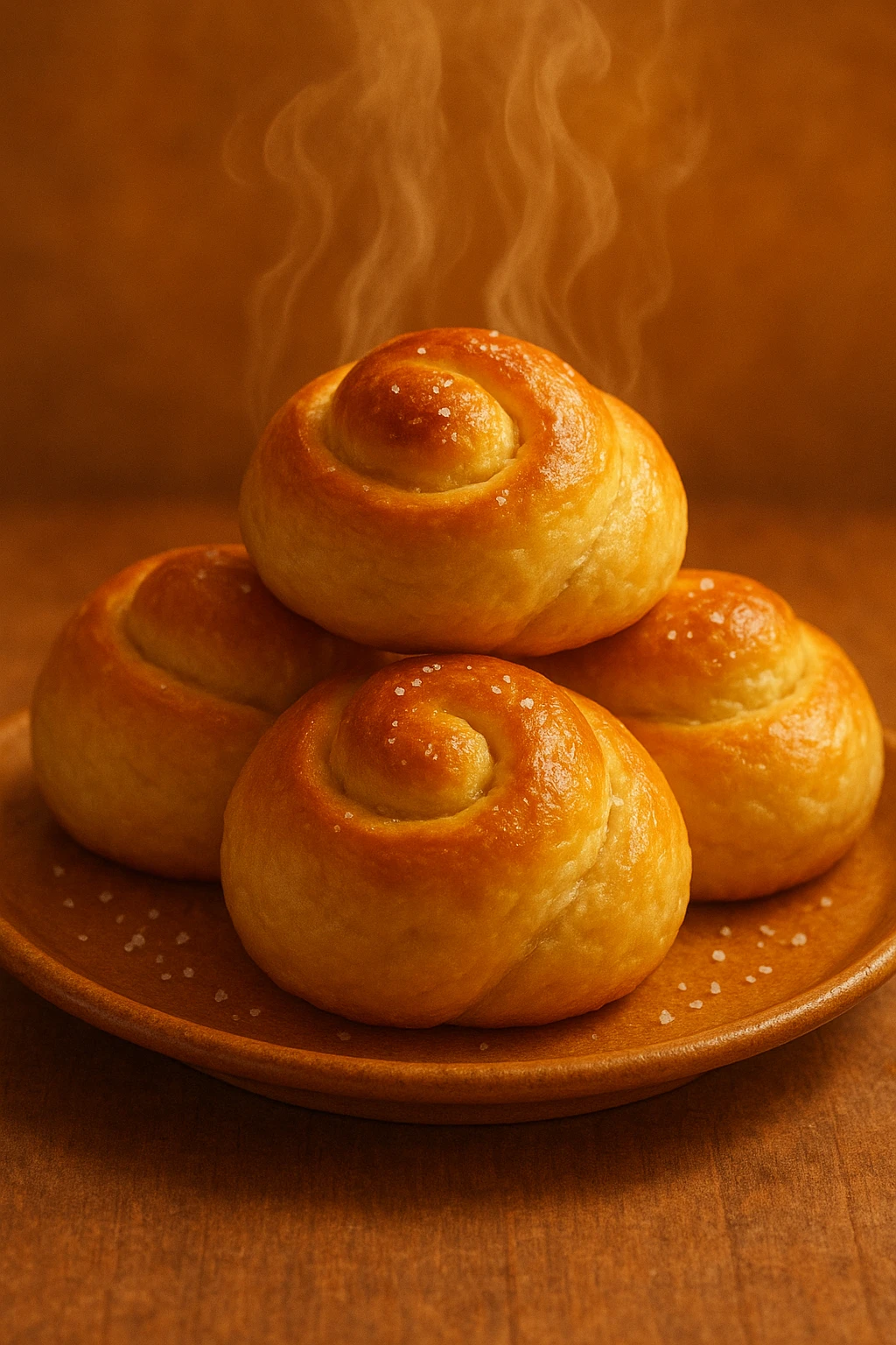 salted butter rolls, stacked, steam rising, inviting, warm colors emoji