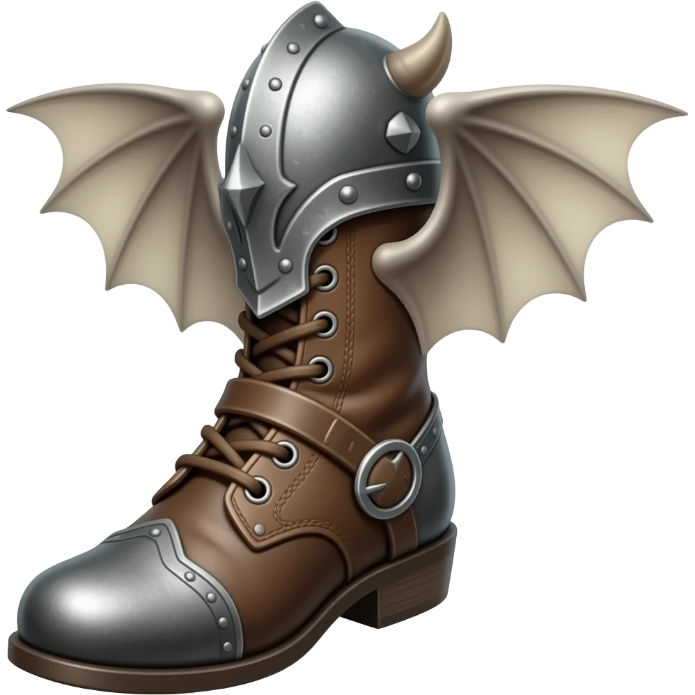 small wings agile worn midieval leather boot viewed at slightly downward angle diagonally -  no background copy/paste emoji