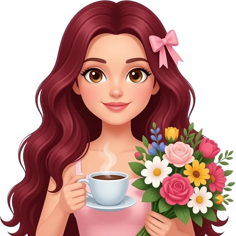 Saç koyu kırmızı rengi olucak çok uzun saç olucak göz rengi ela olucak kahve içmeyi severim kurdele ve çiçeklere bayılırım. emoji