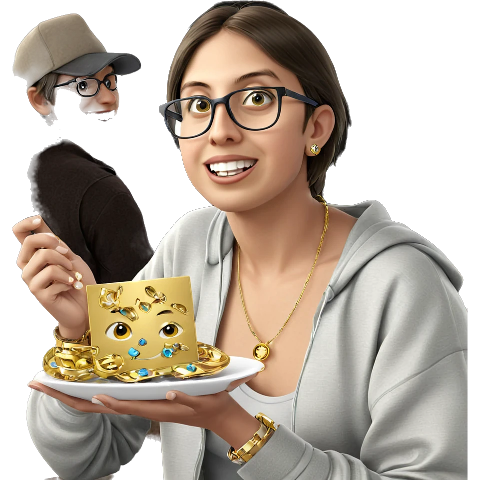 smiling boy with jewelry plate emoji