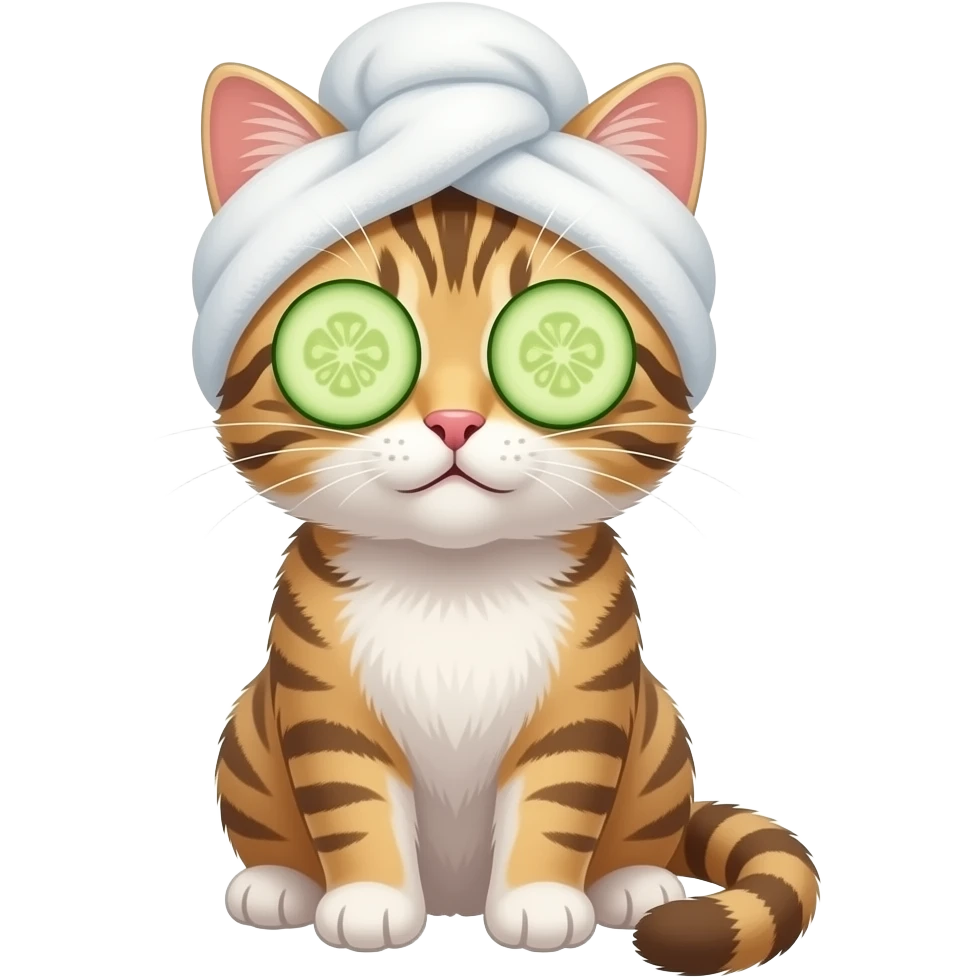 gatito con pepinos en los ojos y toalla en la cabeza emoji