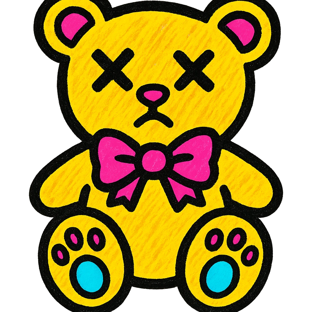 gothic teddy bear, pop colors style emoji