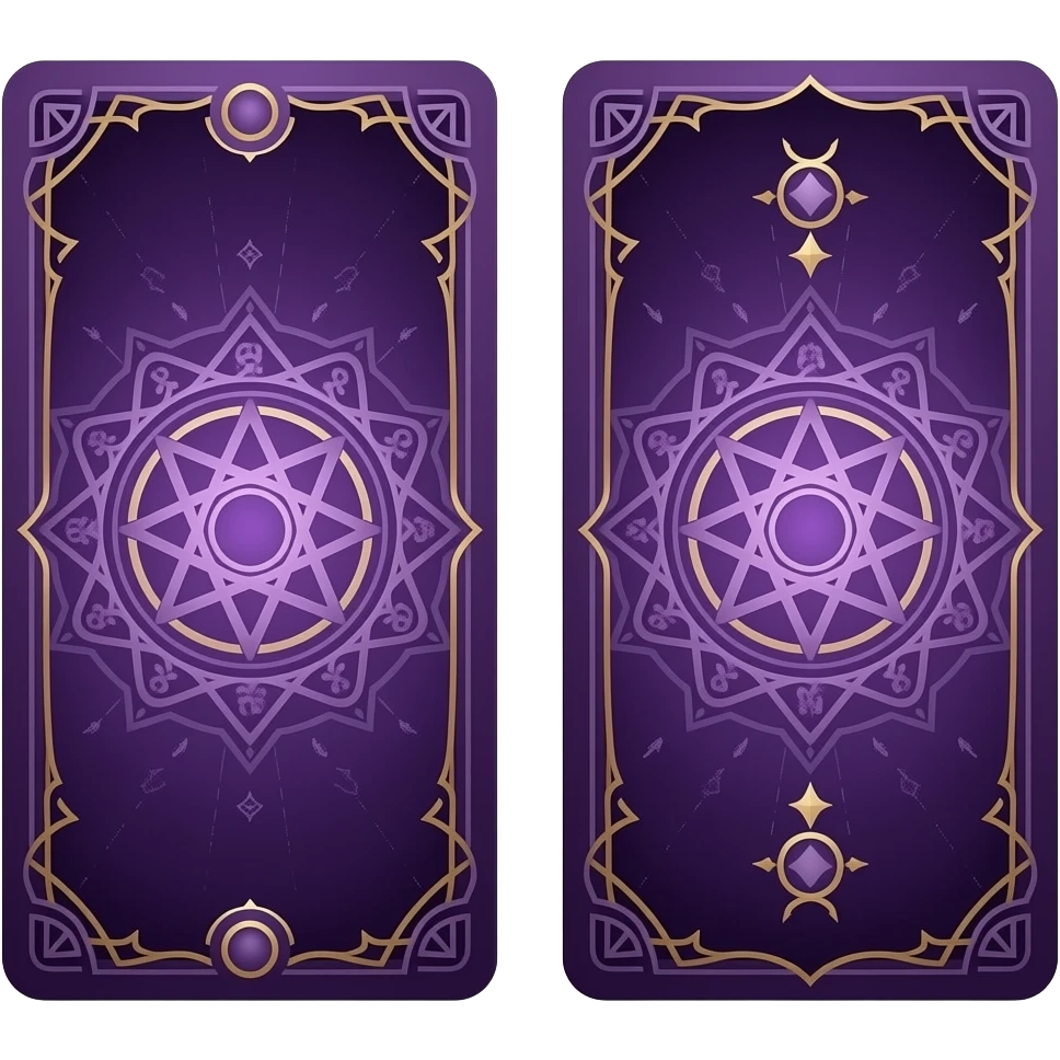 Fantasy magic purple Tarot cards backs design emoji