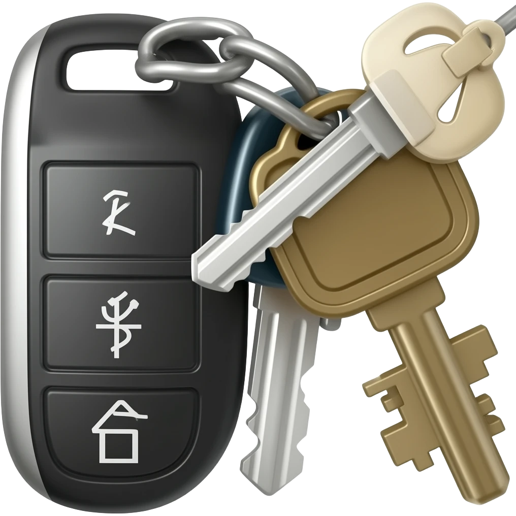 car keys with keychain black on white background minimalism emoji