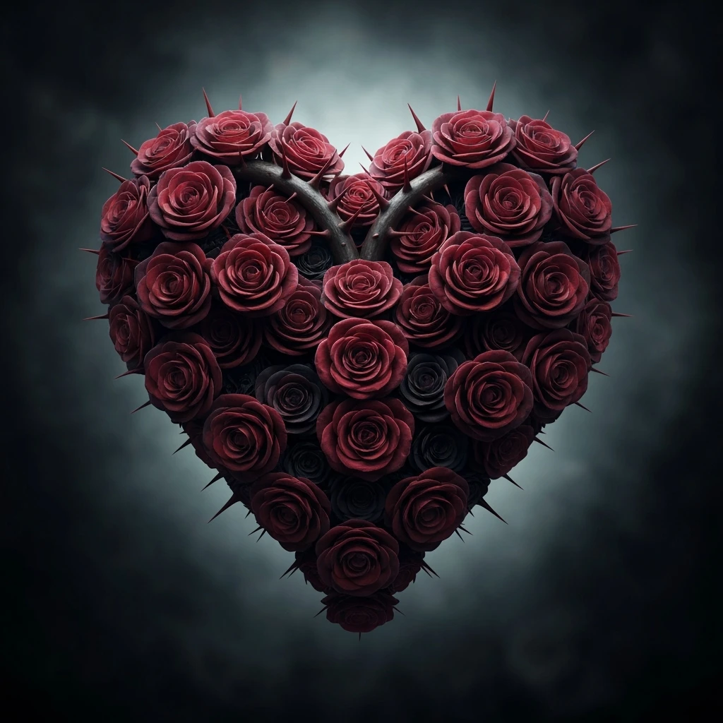 gothic heart with dark roses emoji