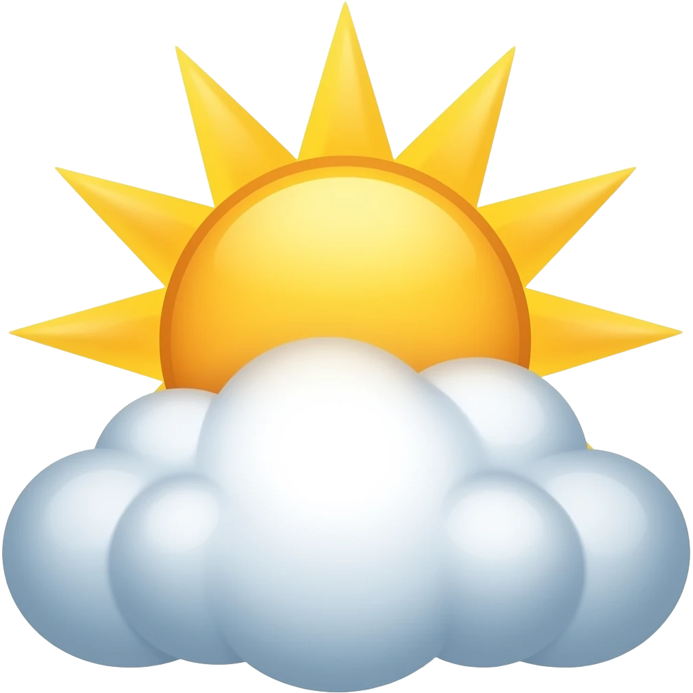 sun shinning from behind 2D carton style fluffy cloud without background emoji