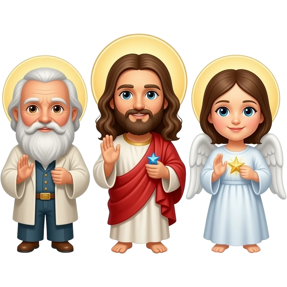 An old man in the sky as God with a loving look on his face , Jesus and the Holy Spirit emoji