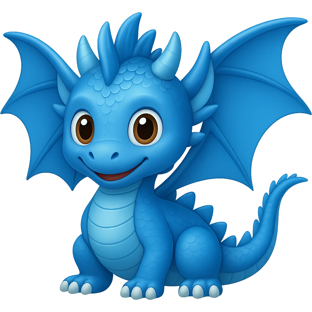 Make the baby dragon with wings blue in the style of Apple emojis with no background. Preserve the original Apple emoji style and details. emoji