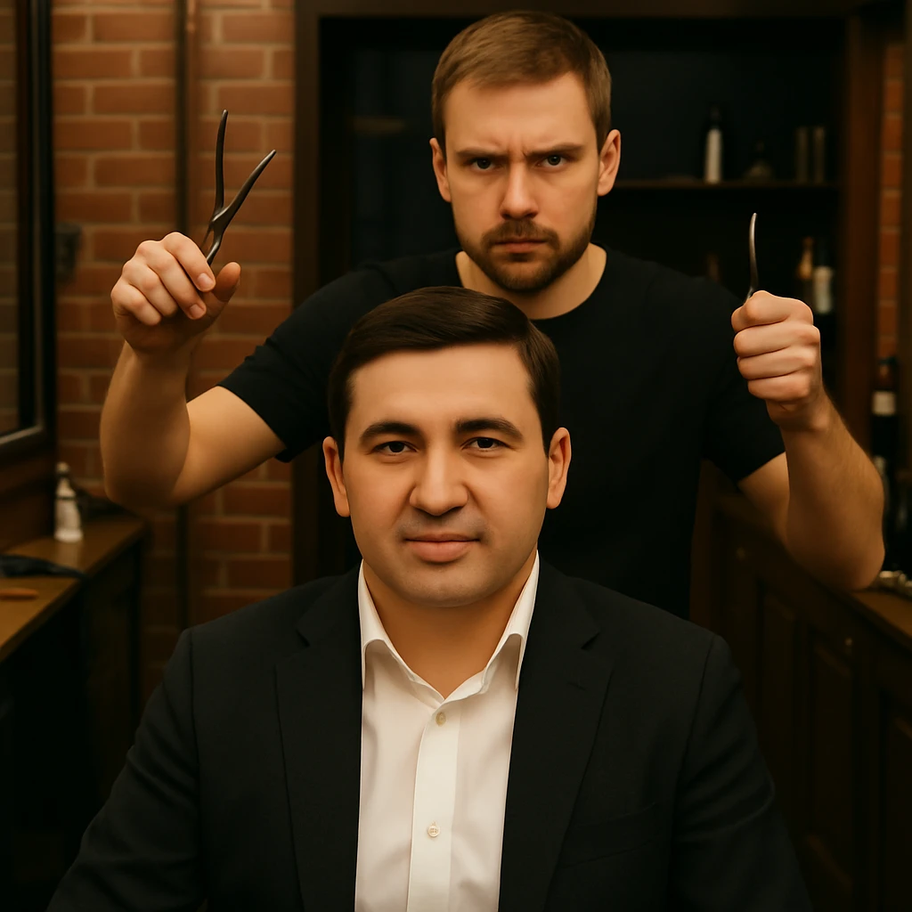 mijozni yuzini emas birinchi rasimdagi odamni yuzi 2 rasmdagi soch oladigan odamni yuzini birinchi rasimdagi odamni yuziga uxshasin mijozni yuzi boshqacha bulsin emoji