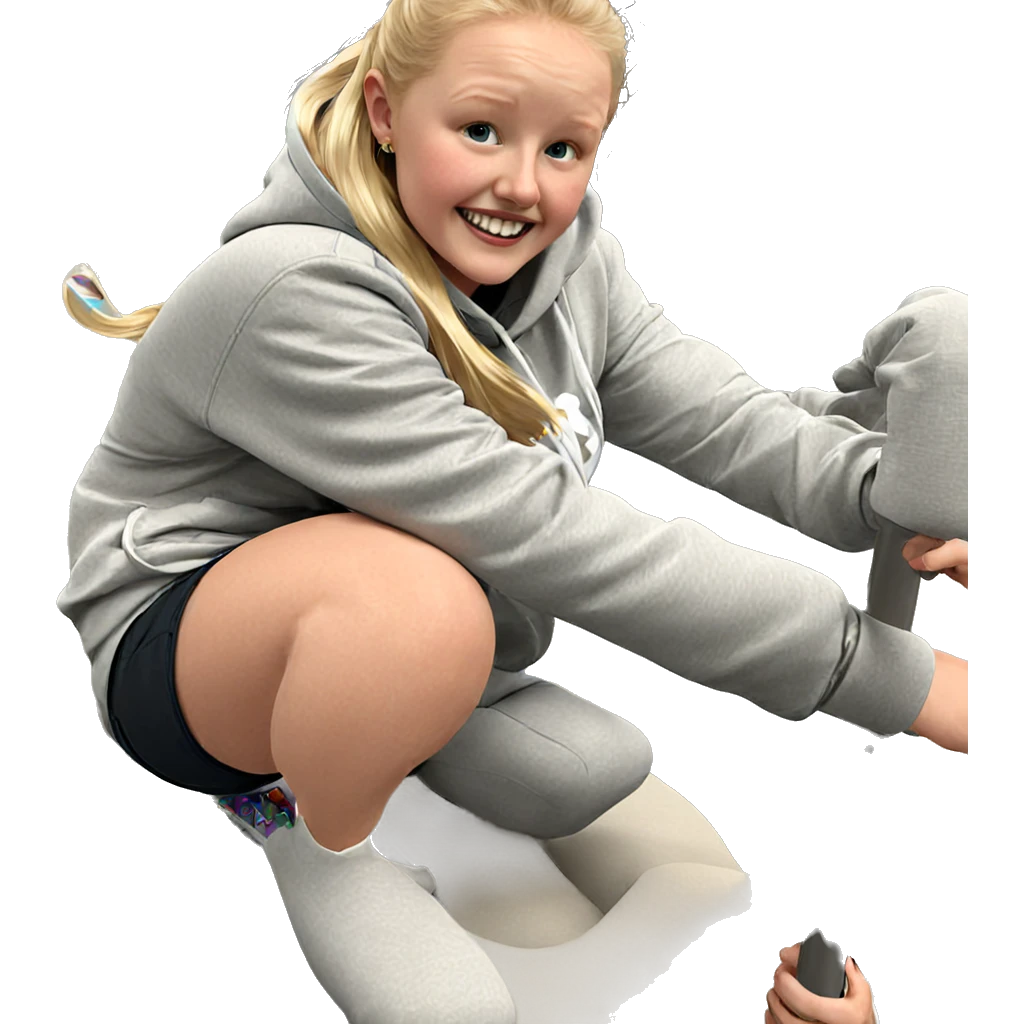 blonde girl smiling in hoodie emoji