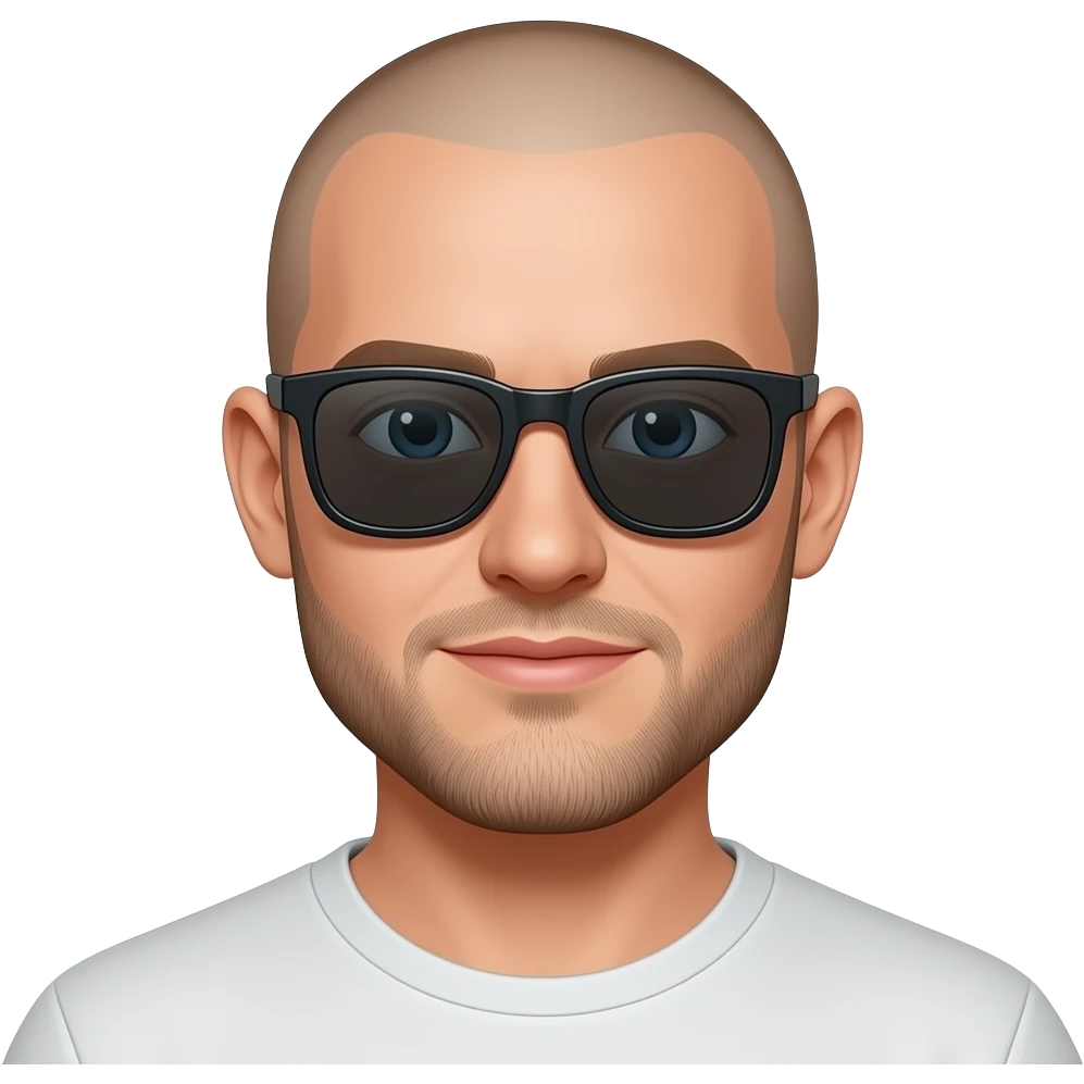 Bald young man with light beard and sunglasses emoji