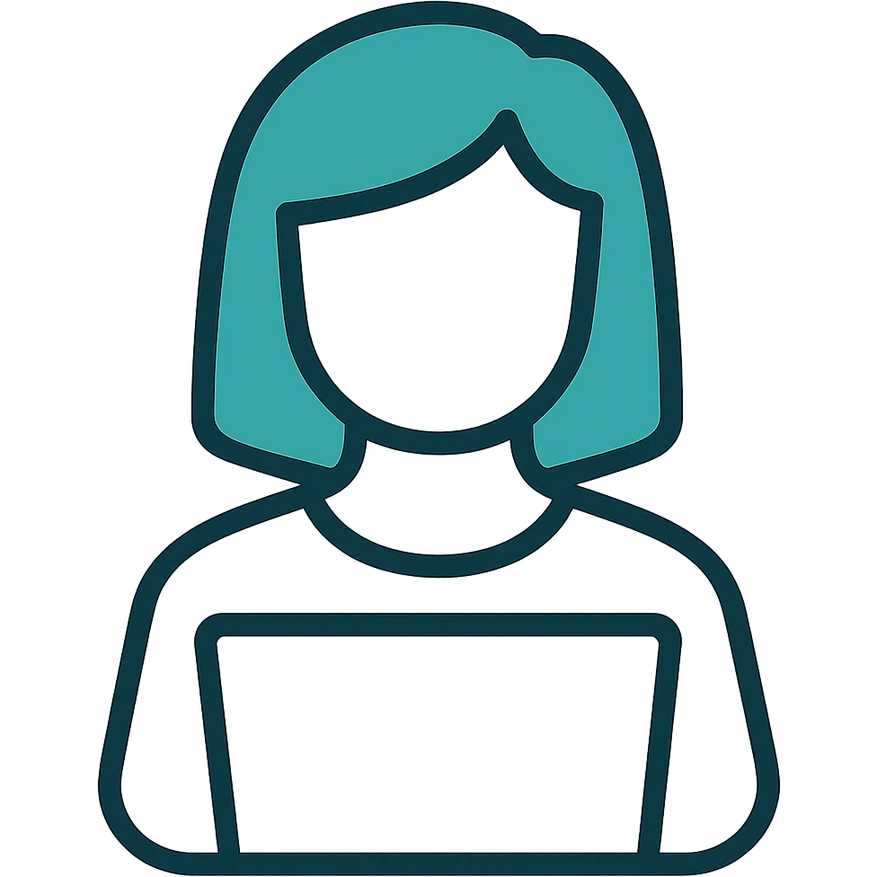 Make the face transparent, clothes as lines only, only the hair is filled in, teal icon style, keep background transparent. emoji