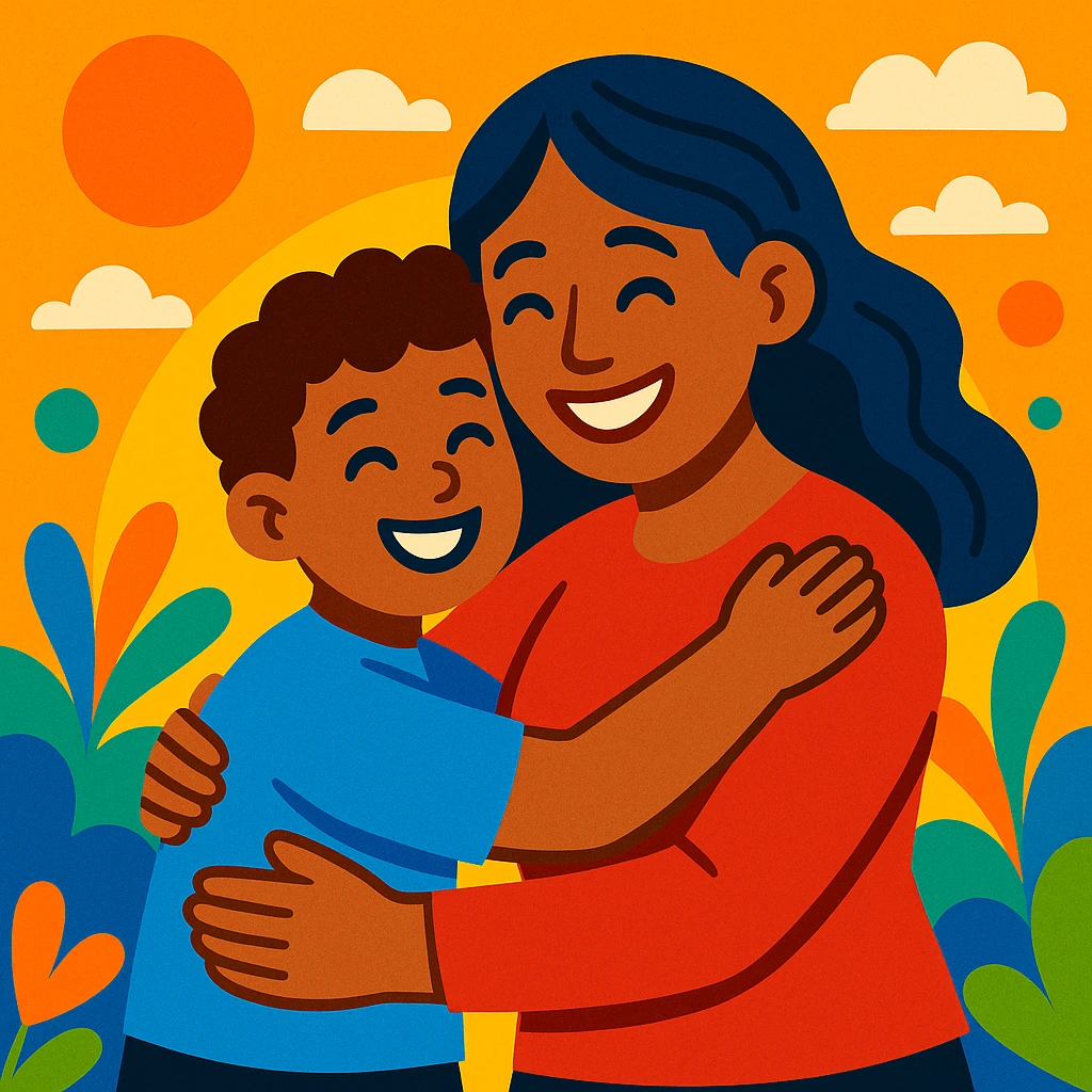 warm and loving scene of mother and son emoji