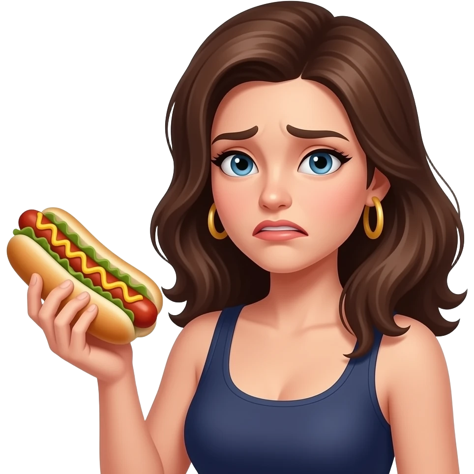 upset  sexy woman holding a hotdog emoji