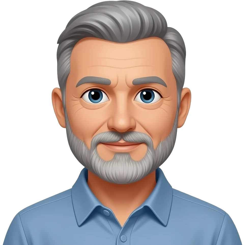Mid 50’s with gray short hair and gray beard emoji