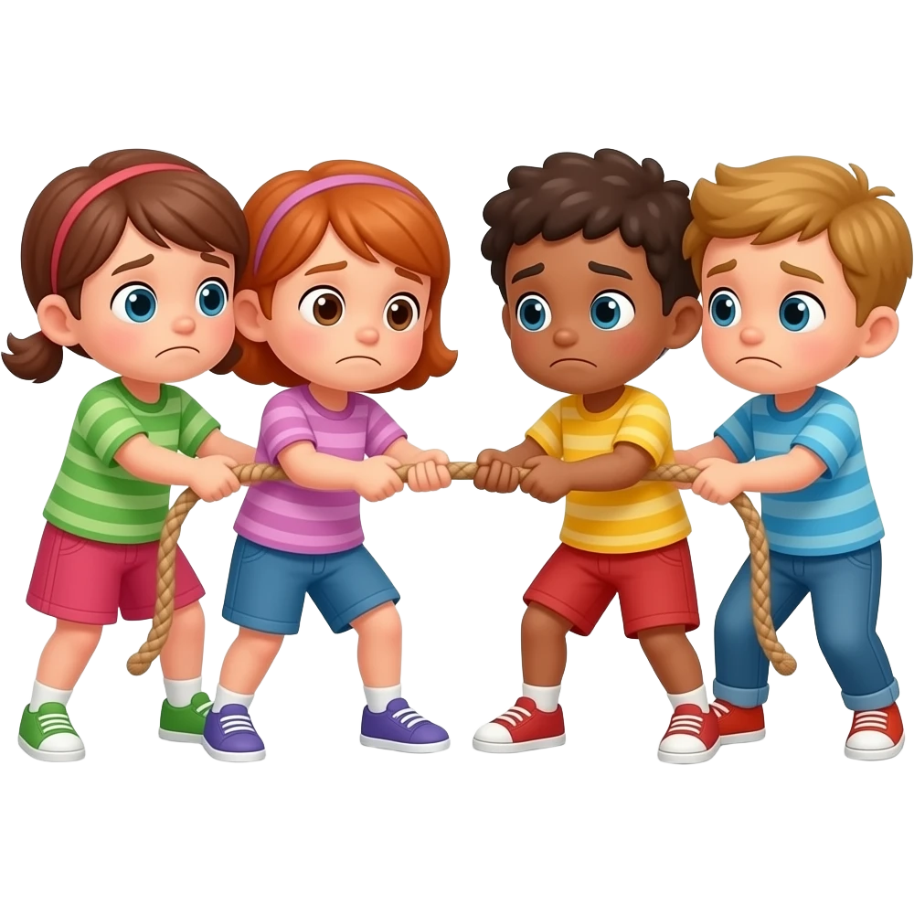 kids playing tug of war with sad faces emoji