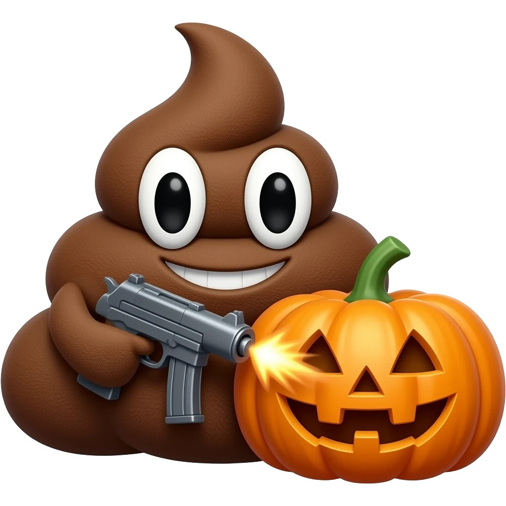 Pelúcia De Cocô Com Um Metralhadora dando tiros na abóbora de Halloween emoji