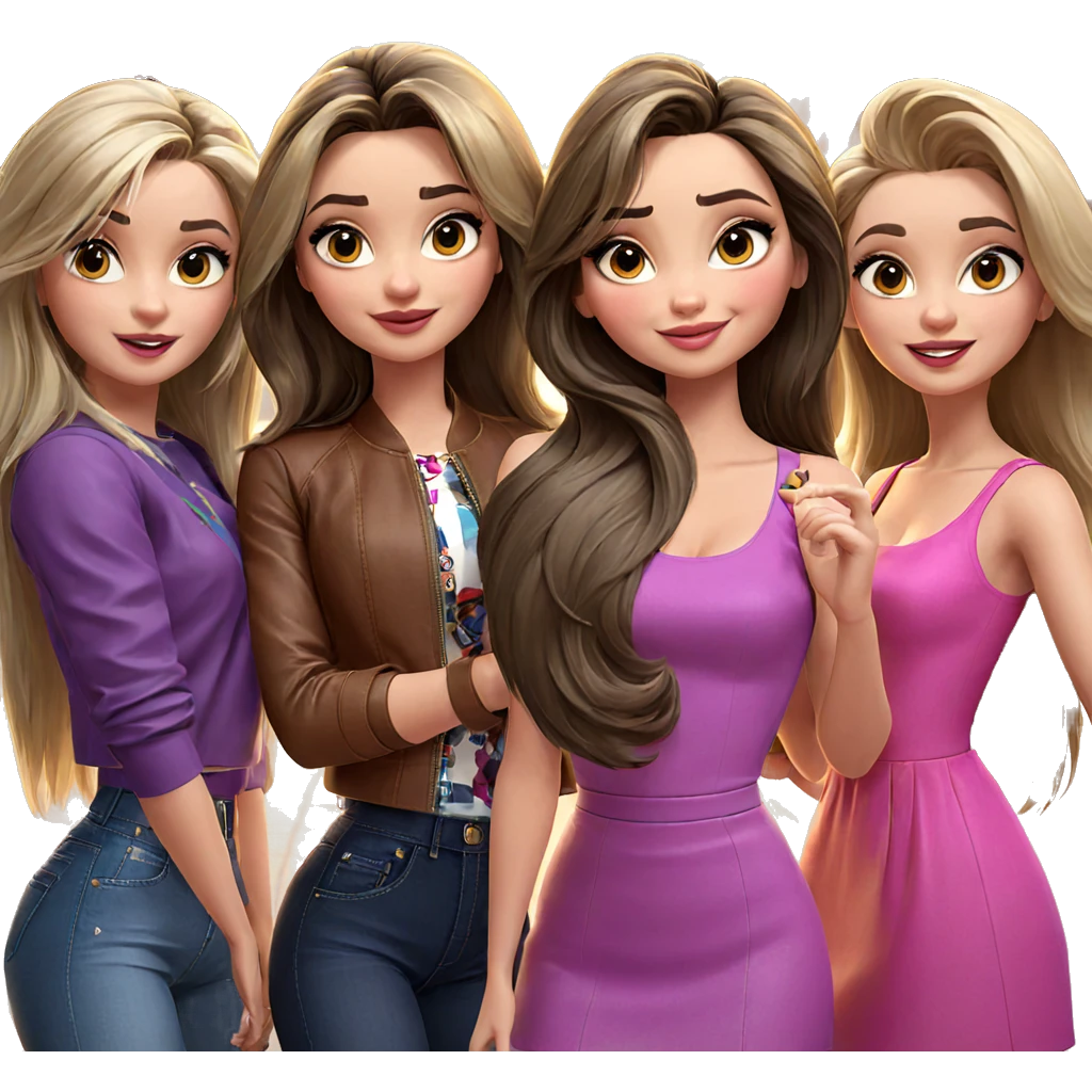 four friends in fashionable outfits emoji