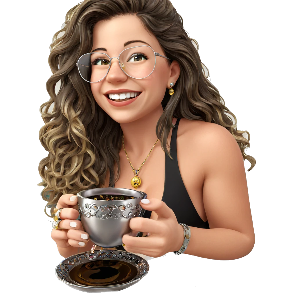 smiling girl with jewelry cup emoji
