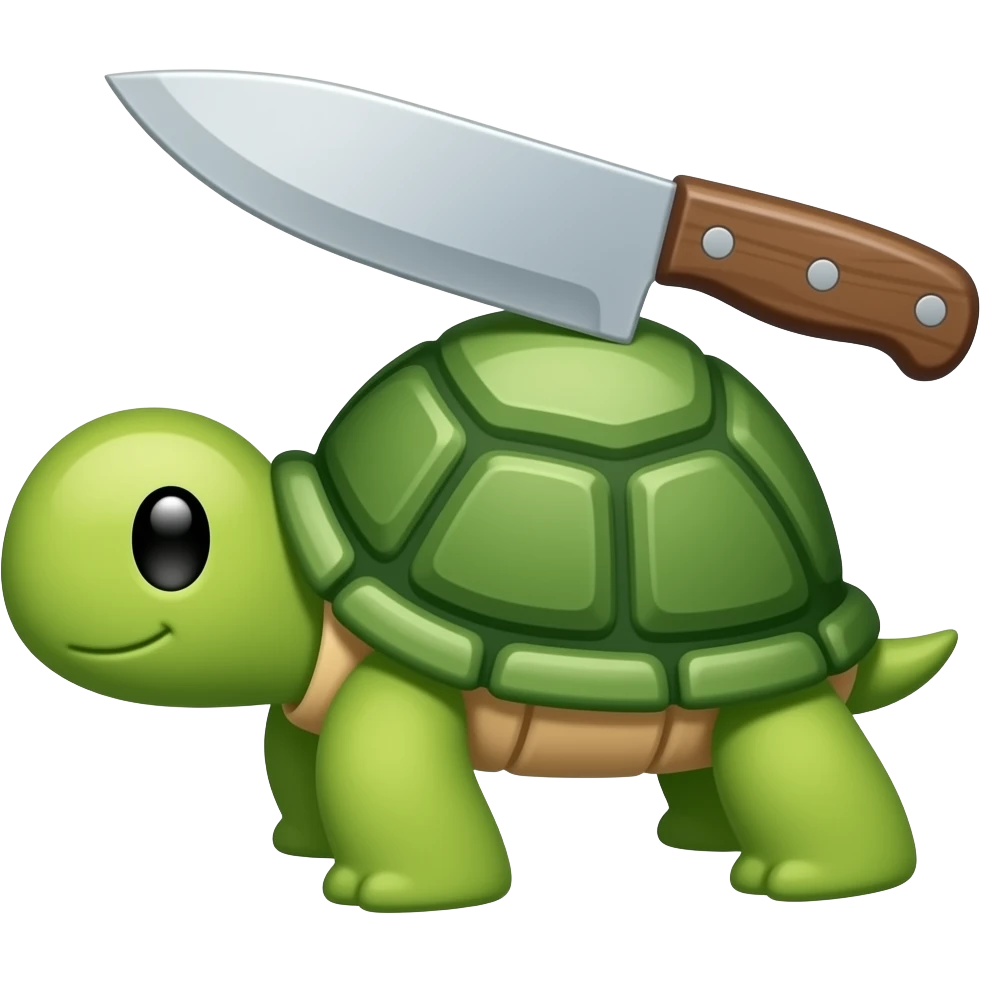 Make the classic turtle emoji 🐢 but cut the head off with a knife emoji