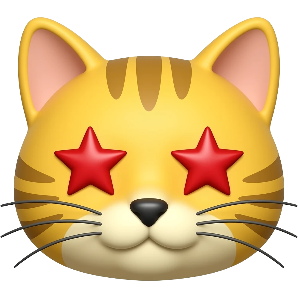 Gözlerinde kırmızı renkli yıldız olan sarı renkli kedi kafası emoji