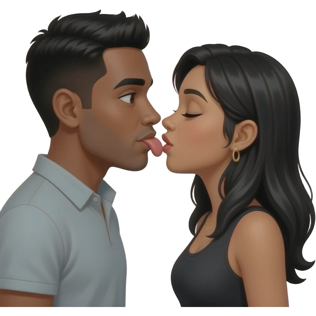 husband making out with wife both have black hair dark features emoji