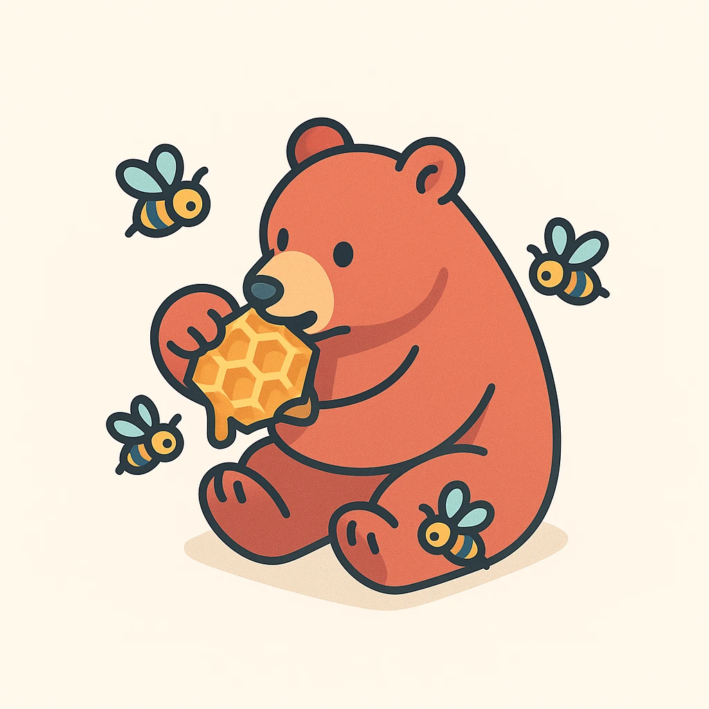 bear eating honeycomb with bees flying around emoji
