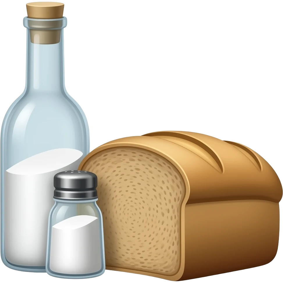 a bottle of salt (salt cellar) and a loaf of peasant bread - still life compositio emoji