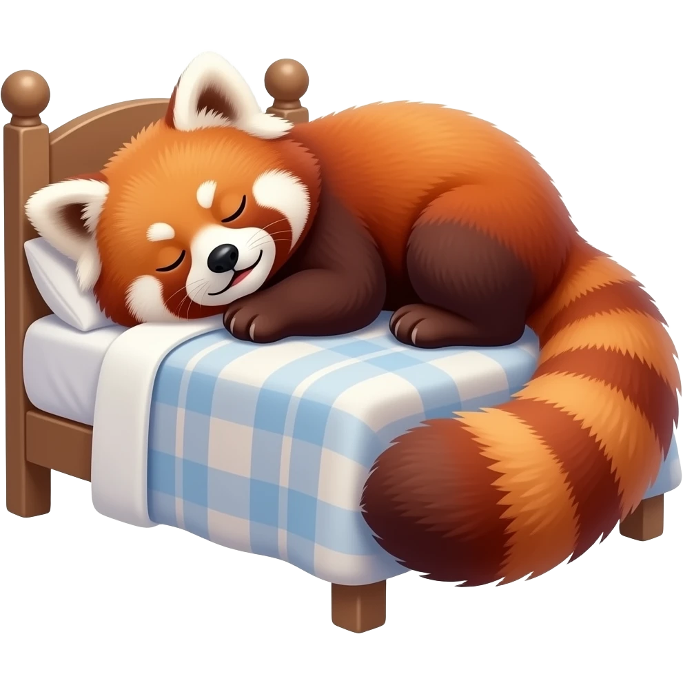 Ready to sleep,  red panda, cartoon, bed, under the blanket emoji