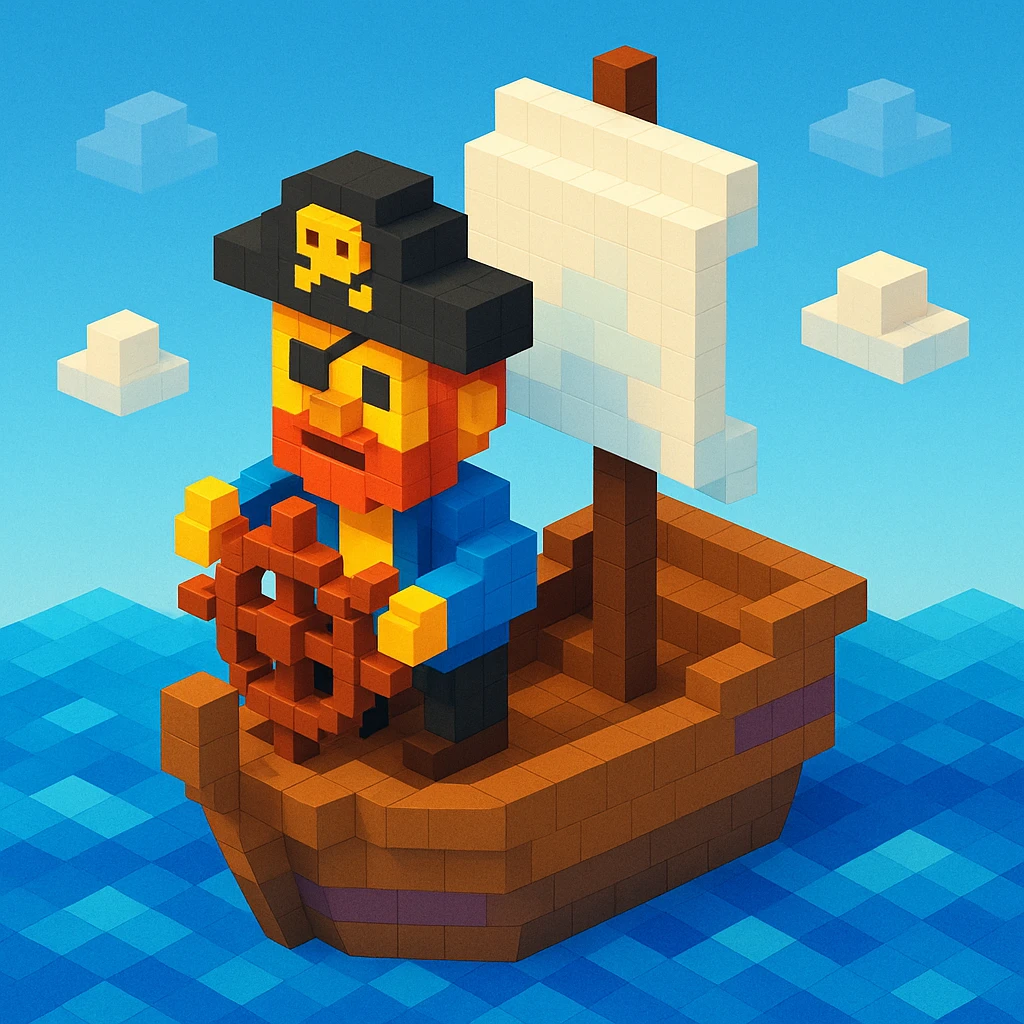 pirate with eyepatch sailing a ship , realistic background emoji