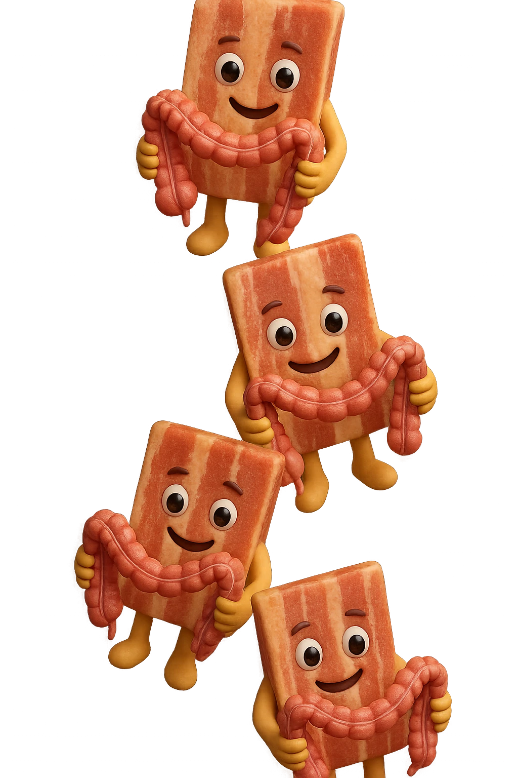 emoji stile iphone in 3d di fette di carne che cadono verticalmente dall'alto tenendo tra le mani pezzi di colon umano, iperrealistico 4k emoji