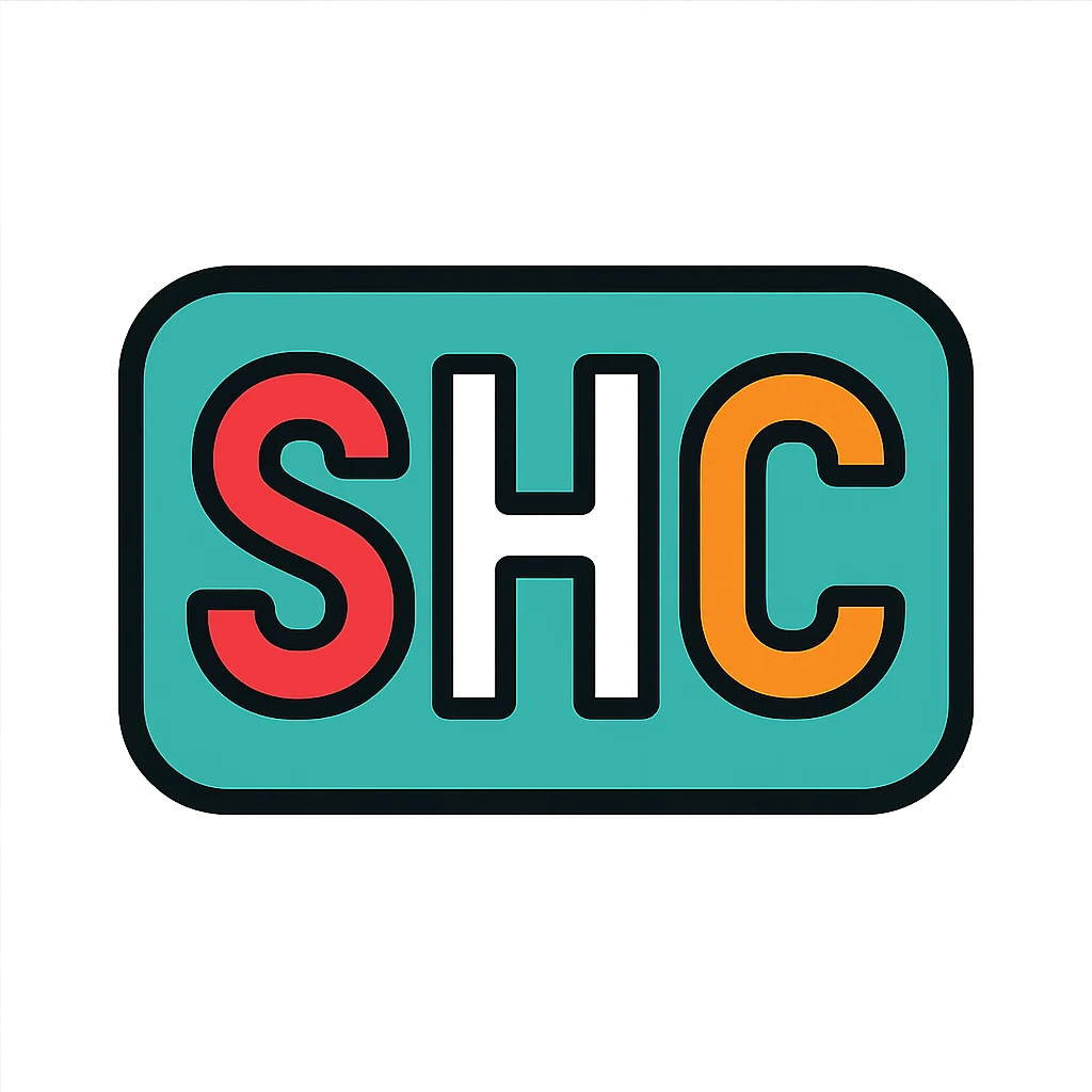 letters SHC in a simple font, S in red, H in white, C in orange emoji