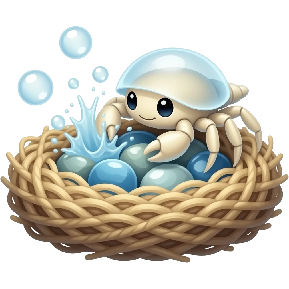Marinibble A tiny crab-like creature that gathers shiny stones and builds underwater nests. It snaps bubbles that burst with pressurized water. emoji