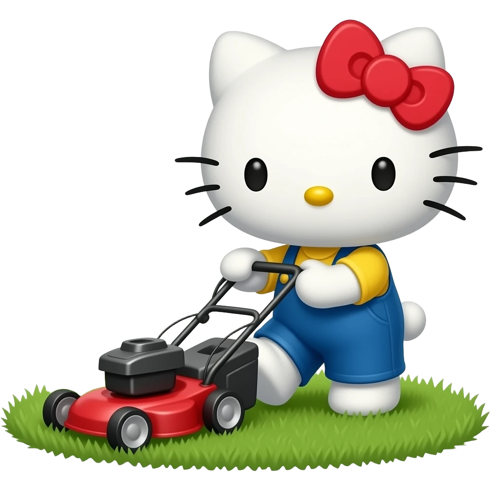 hate hello kitty mowing the lawn with a lawn mower emoji