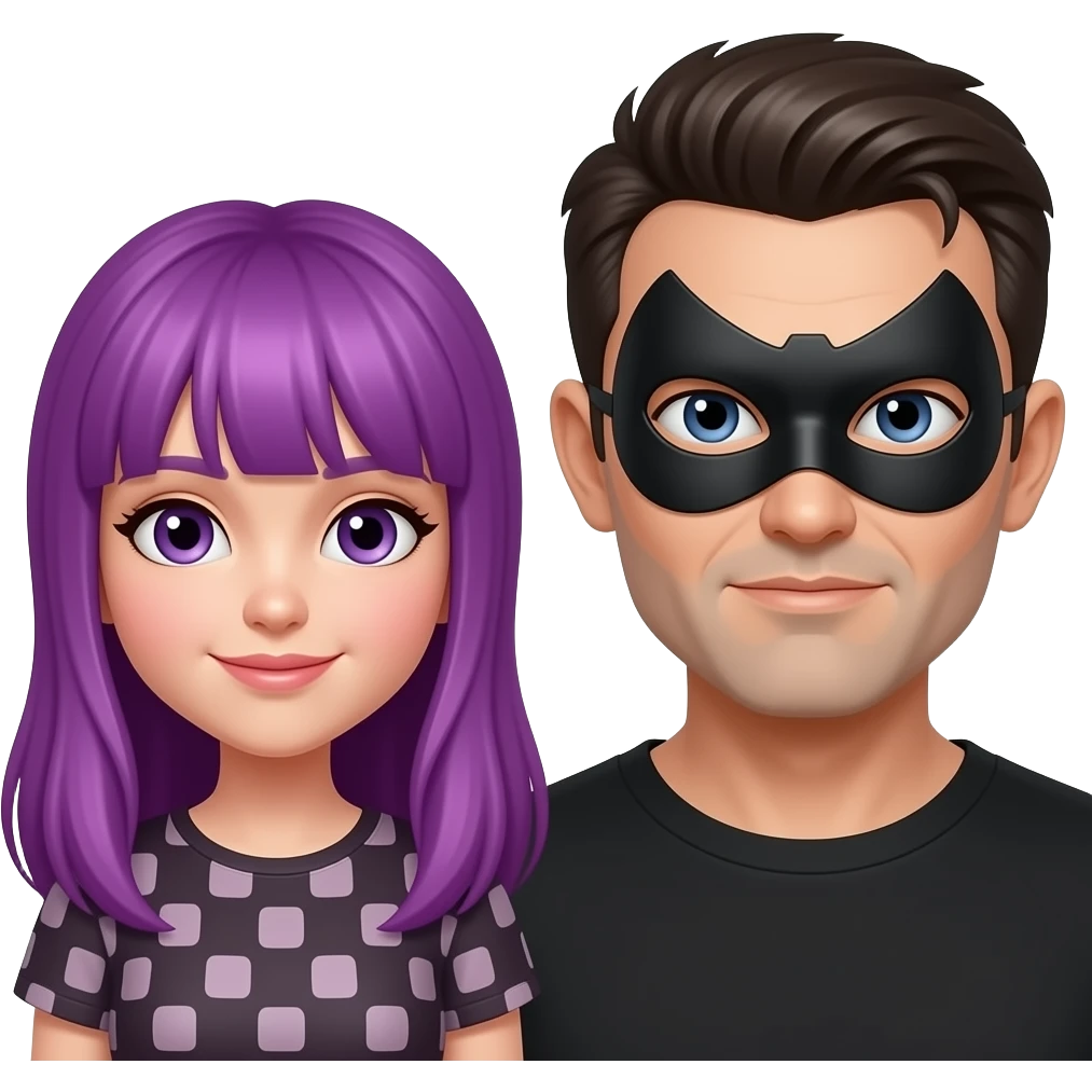 GIRL WITH LONG PURPLE HAIR AND A MAN WITH A MASK emoji
