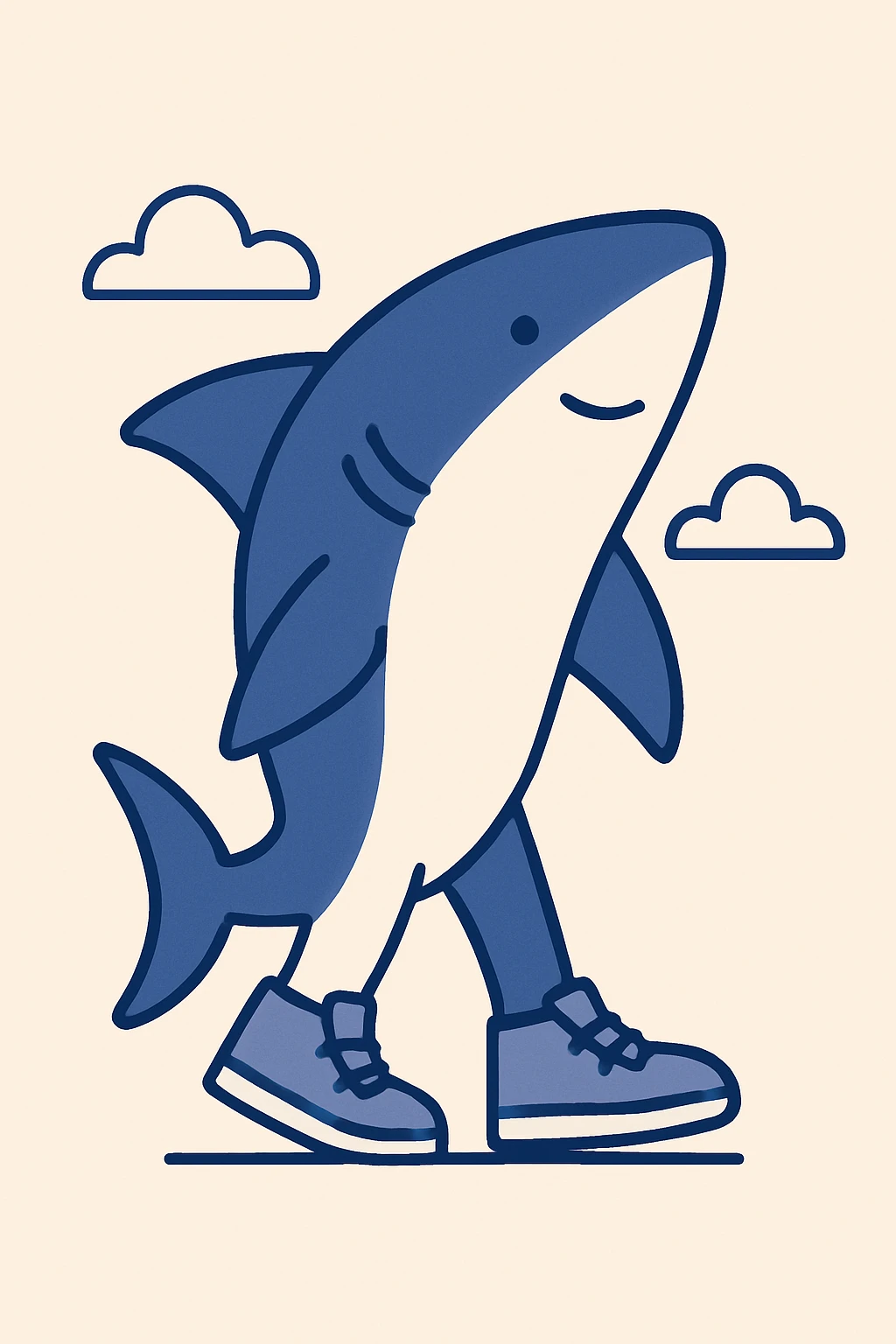 a shark wearing shoes, minimalist and modern style, clean lines and simple shapes emoji