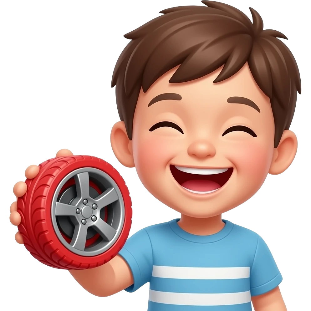 kid playing with toy car wheel emoji