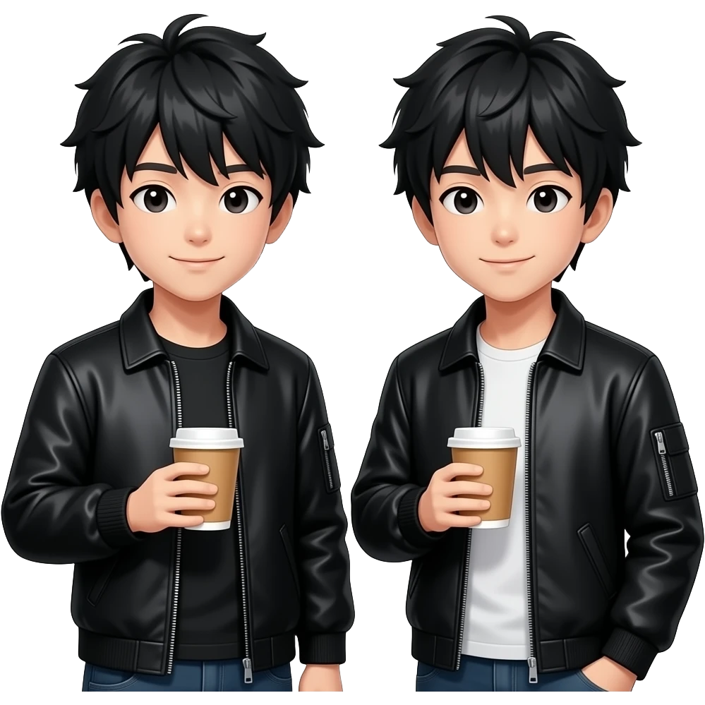 Two Japanese Yung Men with black jacket and cup emoji