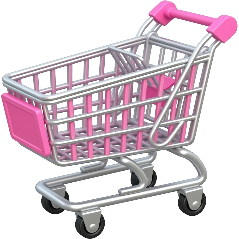 carrinho de compras rosa com detalhes em prata emoji