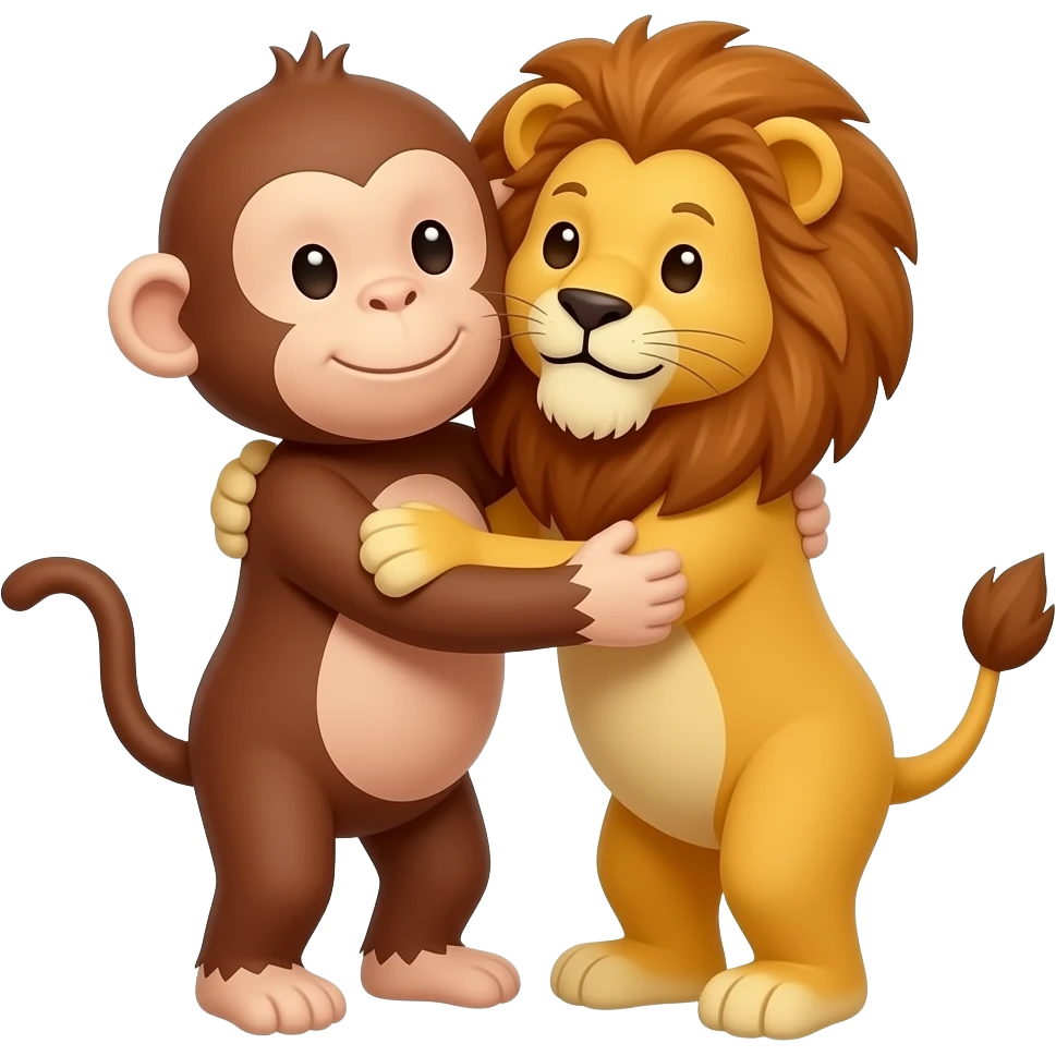 monkey and lion hugging emoji