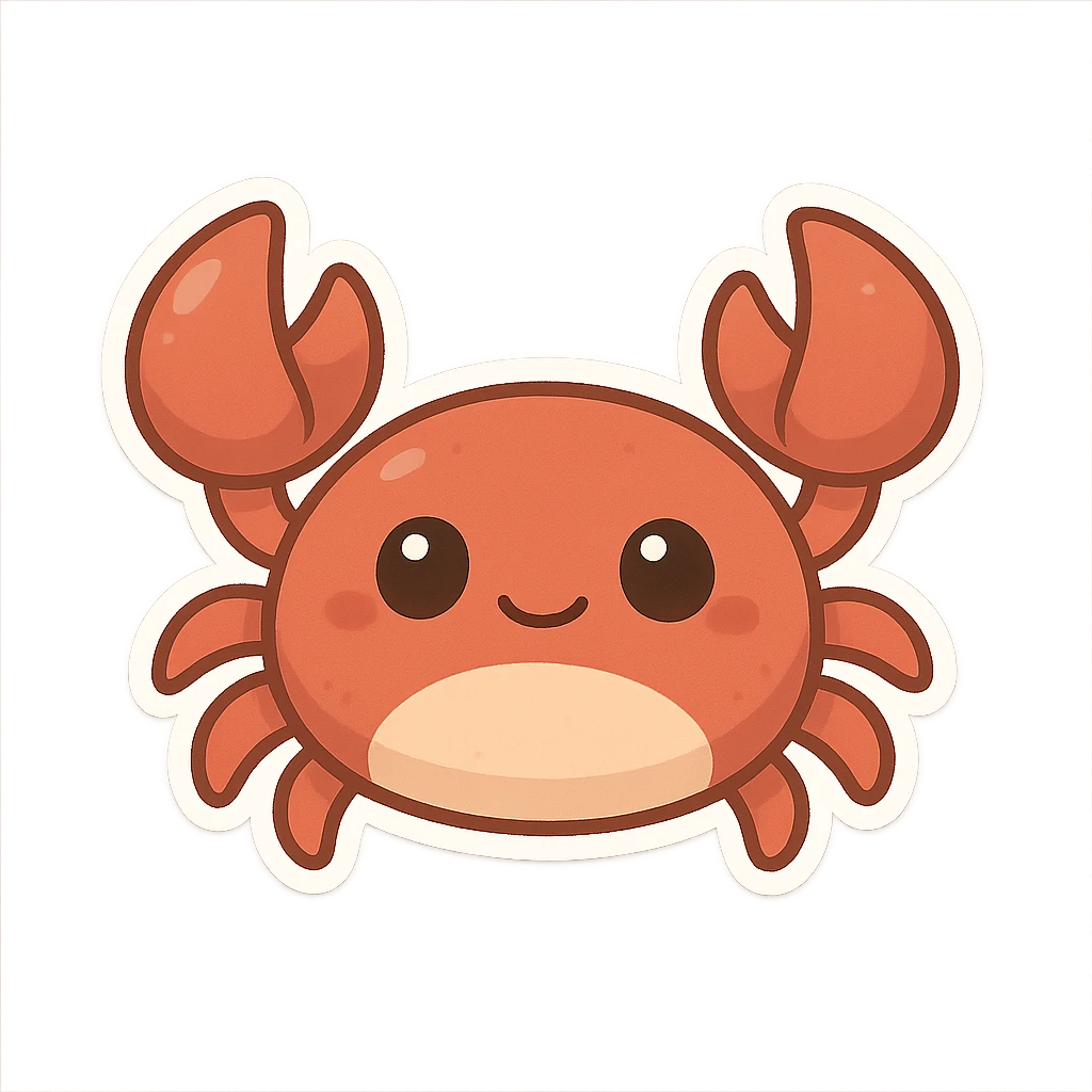 一只可爱的小螃蟹，肚皮是浅色的，大大的眼睛 emoji